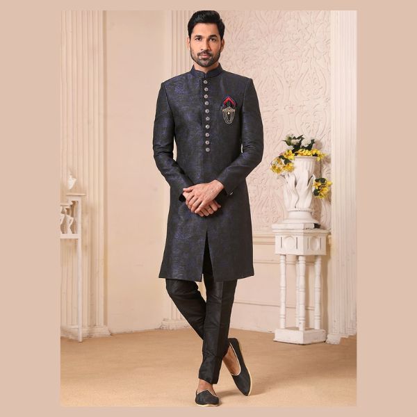 Black N Blue Imported Nawabi Sherwani Party Wear