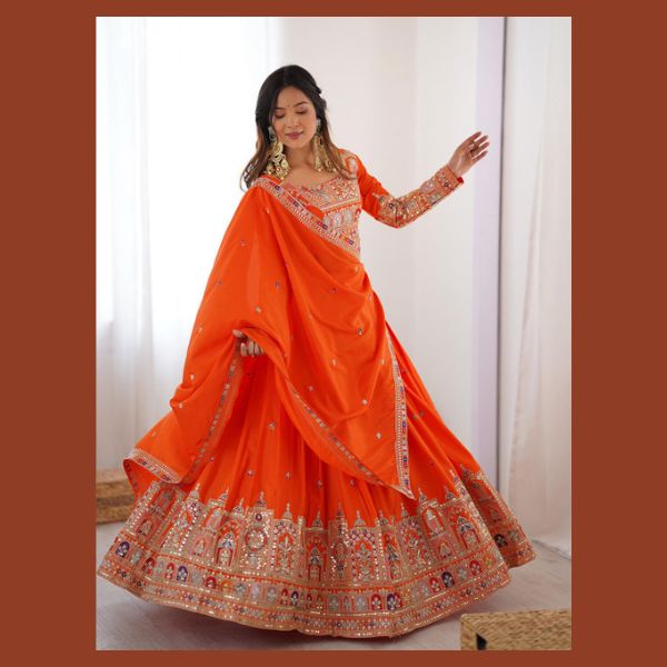 Embroidered Sequinned Semi-Stitched Lehenga