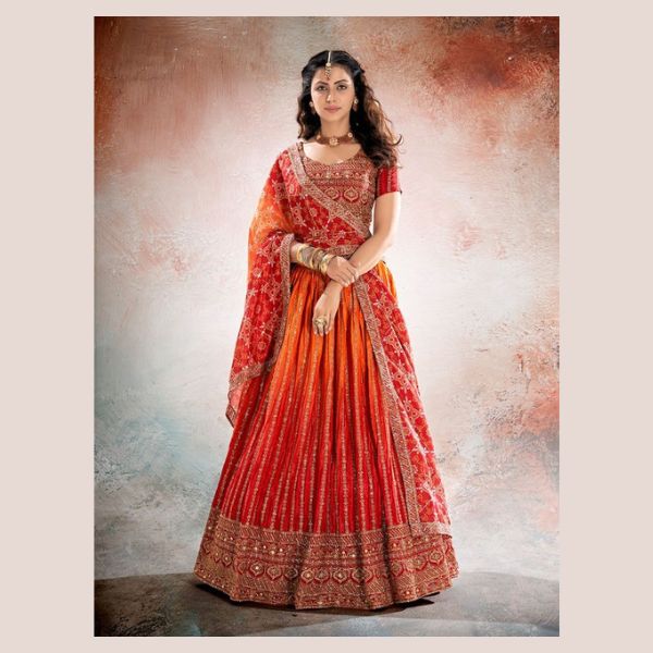 Embroidered Sequinned Semi-Stitched Lehenga